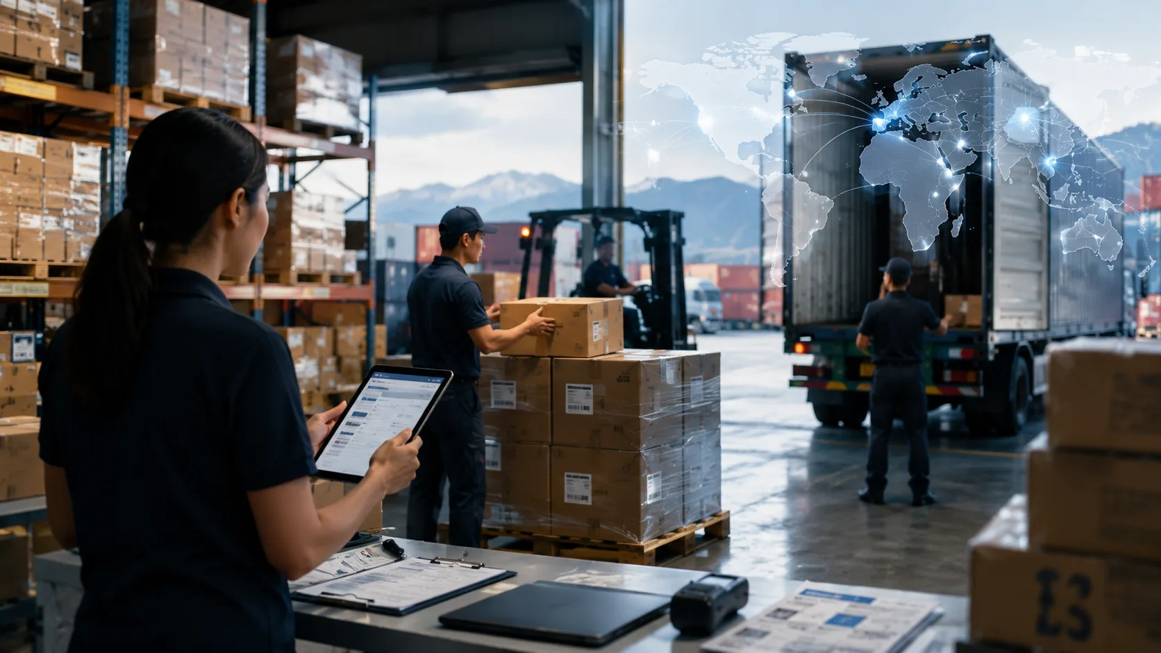 Warehouse operations with shipment loading and logistics visibility